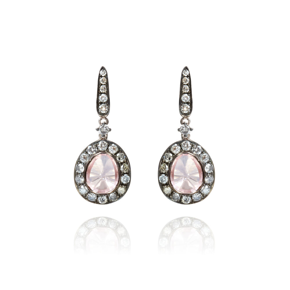 Dusty Diamonds 18ct White Gold Rose Quartz Earrings | Annoushka jewelley